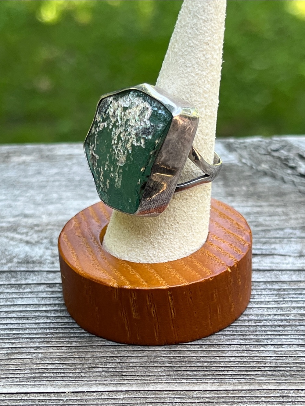 Vintage Silver Ring Mystery Green Iridescent Stone